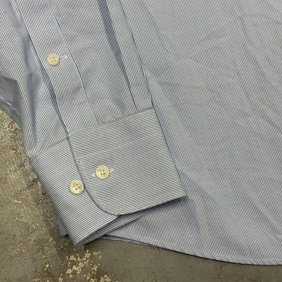 SuitSupply Dress Shirt "Traveller" Striped Long Sleeve Blue Cotton 41 16 Large - Picture 3 of 9